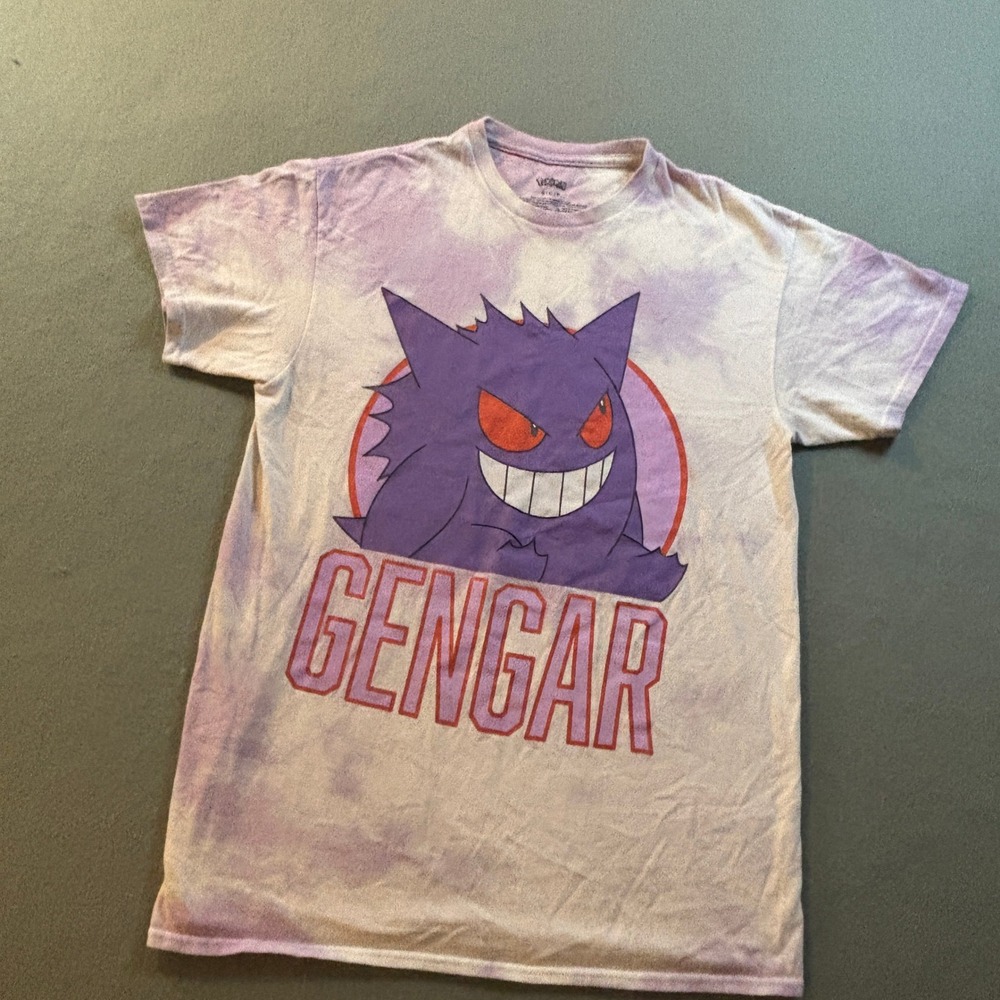 Pokemon Gengar Tie Dye Graphic T Shirt Mens S Purple Short Sleeve Anime TCG
